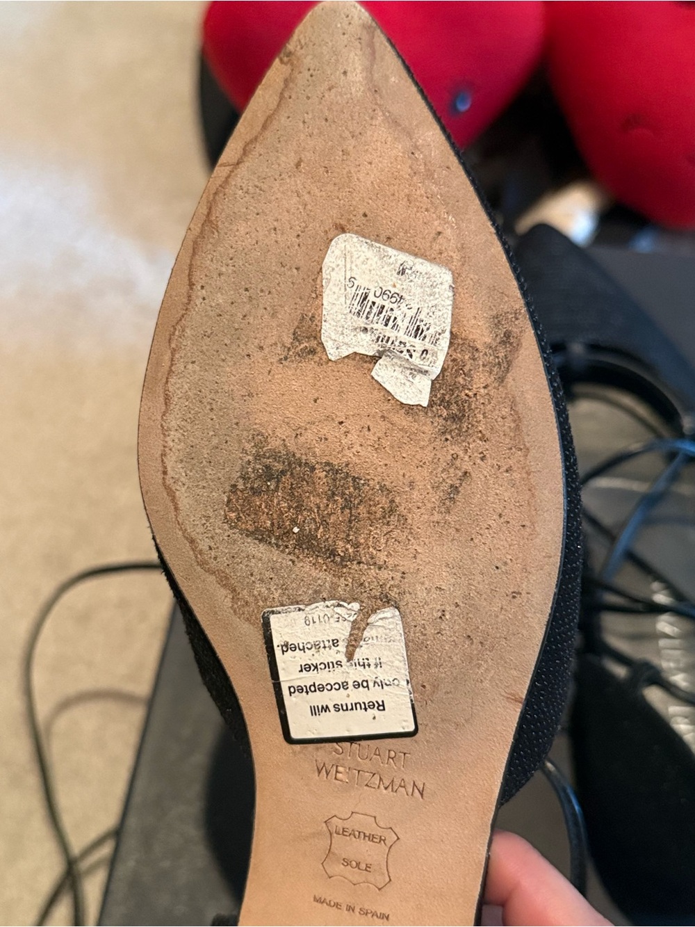 Stuart Weitzman Black Pointed Lace-Up Flats - Picture 2 of 5